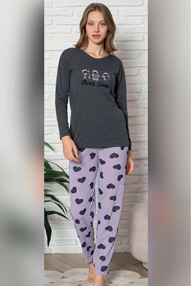 Ecodream Uzun Kollu Desenli Ekonomik Kadın Pijama Takımı - 2