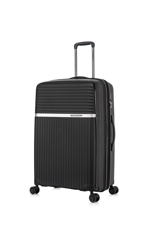 28 Inch Large Trolley Bag - Polypropylene Hard Shell Luggage - TSA Lock - 4 Wheels - Black