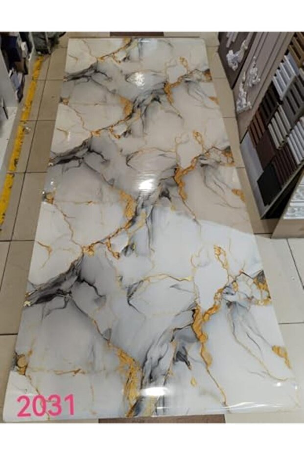 Marble Pattern Wall Sticker, White with Gold Veins, Self-Adhesive, Waterproof