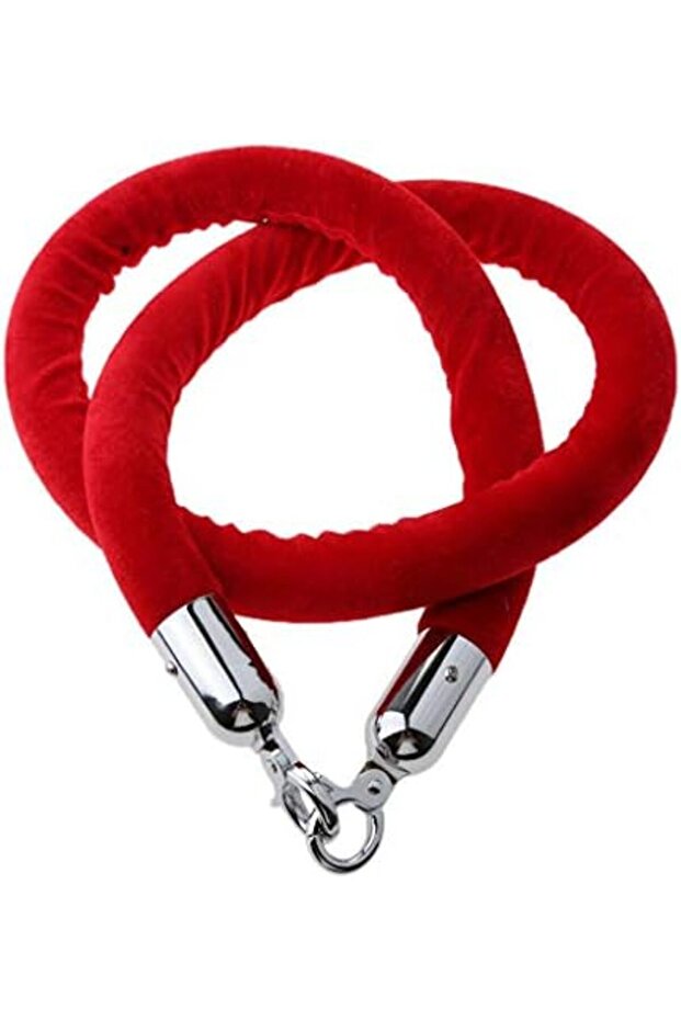 Velvet Stanchion Rope with Chrome Hooks, 1.5m, Red