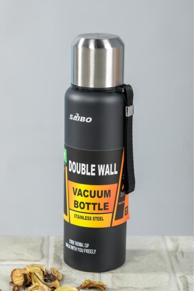 Saibo 1 Liter Double Layer Steel Thermos Black