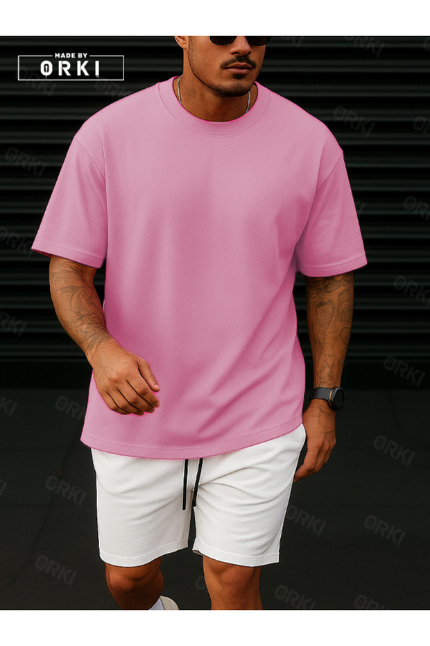 Orki Power Fit – Oversize Pink T-Shirt & White Shorts Set