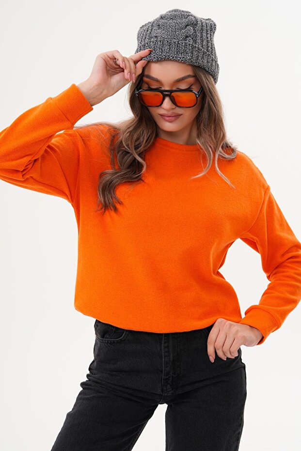 Kadın Bisiklet Yaka Selanik Örme Sweatshirt 255010 - - 1