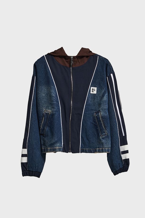 Kadın Kot Rengi Denim Dokuma Çift Parça Kumaş Oversize Kapüşonlu Tasarım Denim Ceket - 1