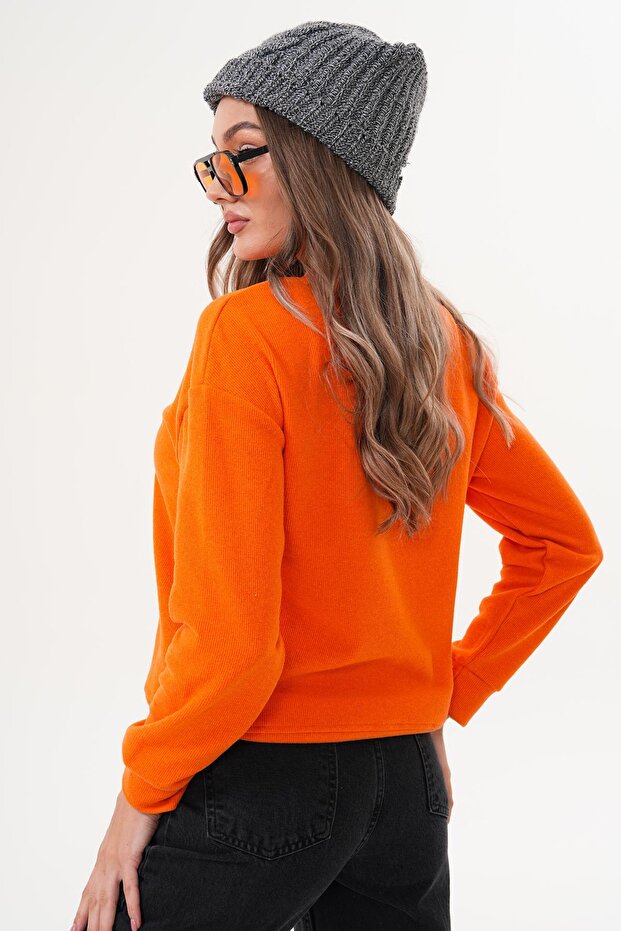 Kadın Bisiklet Yaka Selanik Örme Sweatshirt 255010 - - 5