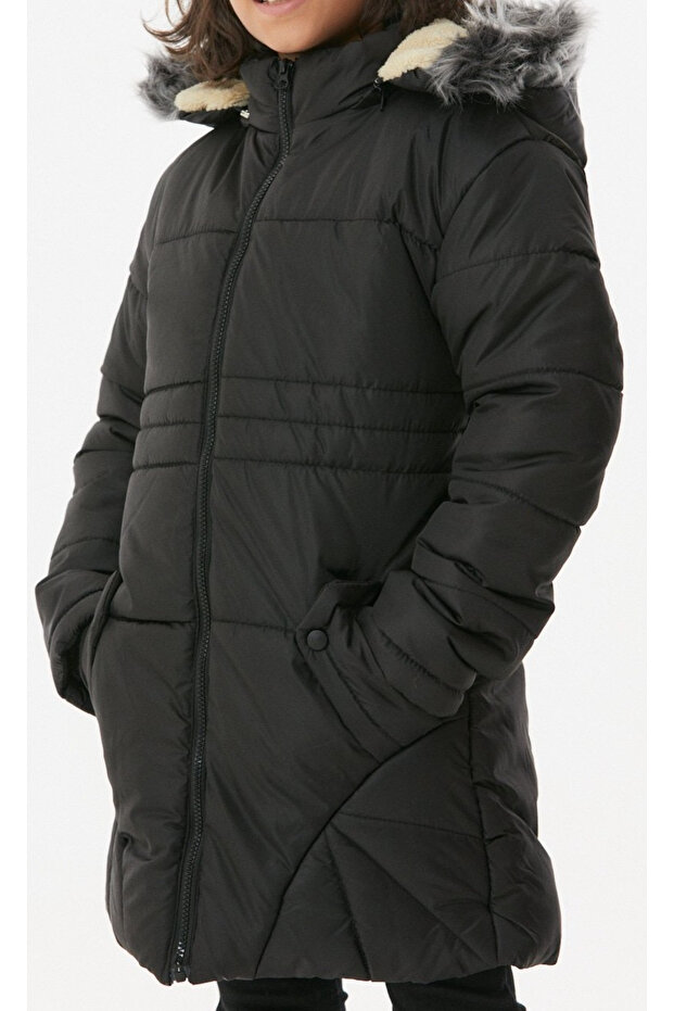Girl's Black Inflatable Coat with Removable Hood