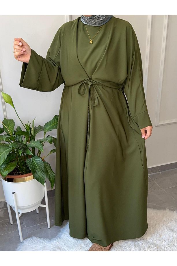 TESETTÜR ELBİSE MEDİNE İPEĞİ FADİME MODEL ABAYA KOL BÜYÜK BEDEN BEL BAĞCIKLI ELBİSE - 1