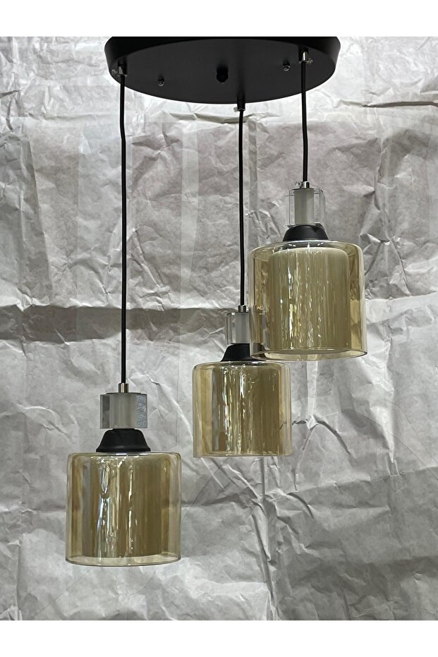 Füme 3 Lü Yuvarlak Siyah Küp Modern Sarkıt Mutfak Oturma Odası Salon Sarkıt Avize - 3