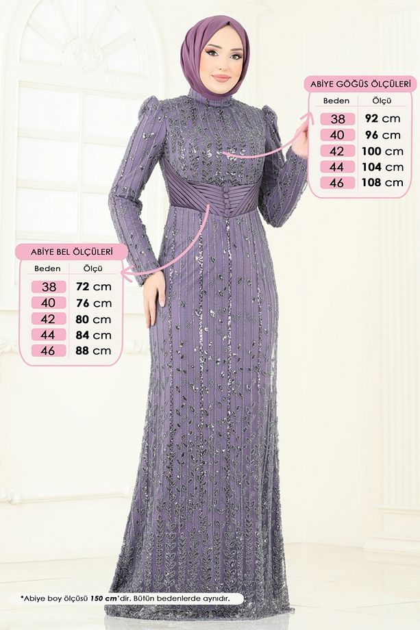 SUAL Drapeli İşlemeli Abiye 4929D170-MS Koyu Lila - 2