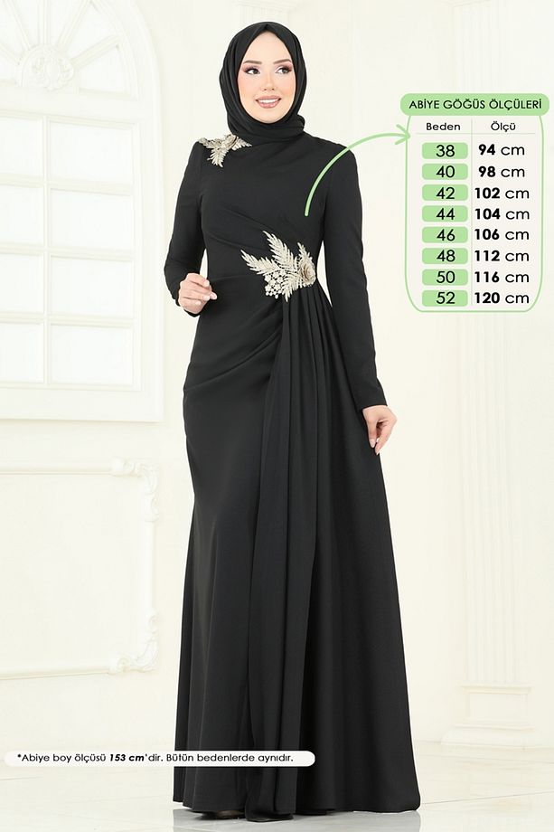 Nakış Detay Abiye Elbise ASM2810-MS Siyah - 2