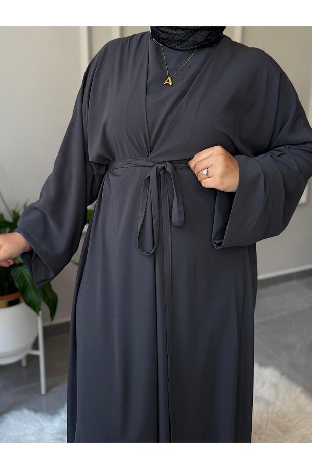 TESETTÜR ELBİSE MEDİNE İPEĞİ FADİME MODEL ABAYA KOL BÜYÜK BEDEN BEL BAĞCIKLI ELBİSE - 3