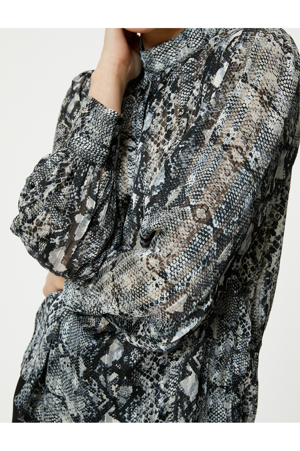 Snake Skin Patterned Chiffon Blouse - 5