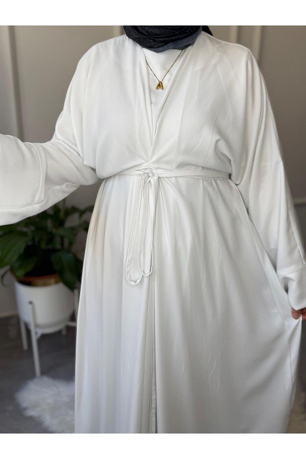 TESETTÜR ELBİSE MEDİNE İPEĞİ FADİME MODEL ABAYA KOL BÜYÜK BEDEN BEL BAĞCIKLI ELBİSE - 3