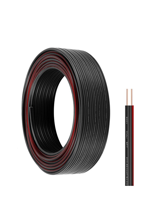 Electrical Cable Wire, 2-Core Copper, Black PVC Insulated Twin Flexible Copper Cable for Ext