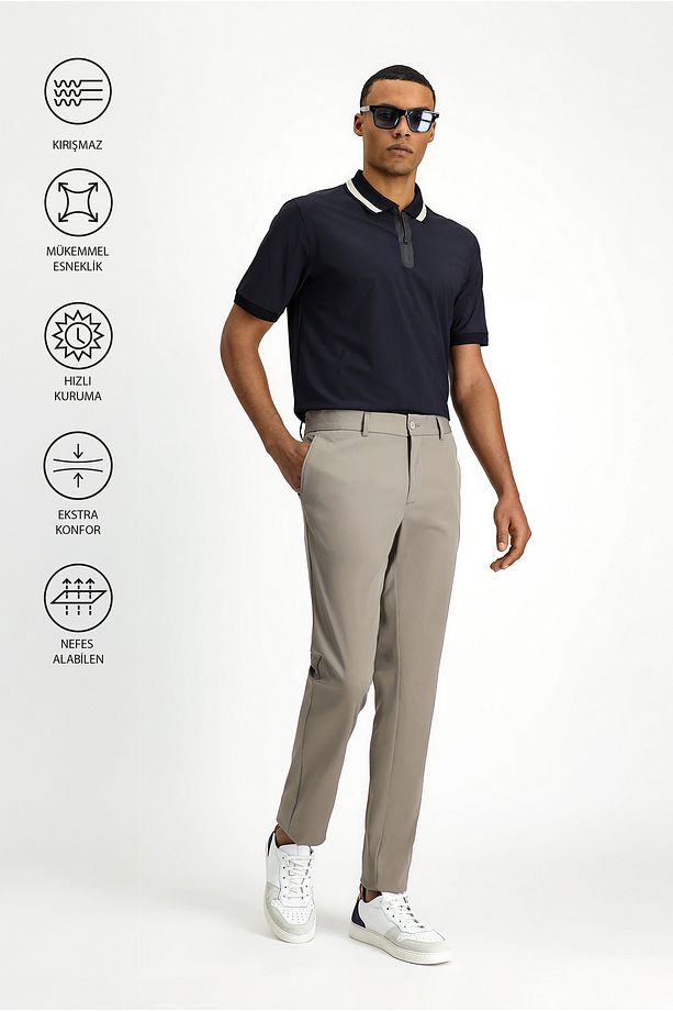 Techno-Line Super Slim Fit Ekstra Dar Kesim Likralı Klasik Kumaş Pantolon - 1