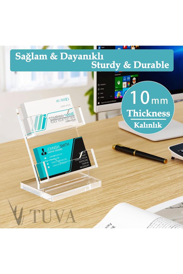 Tuva - Plexiglass Business Card Stand | Two-Tier Desktop Business Card Holder Organizer | Minimalist Elite Office