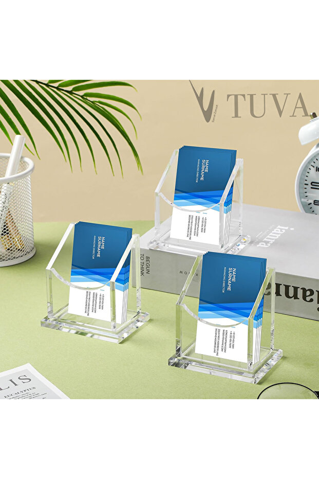 Tuva - Modern Transparent Plexiglass Business Card Holder | Desktop Elite Business Card Organizer