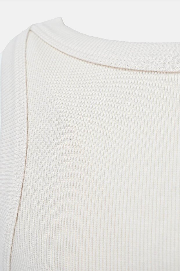 Kadın Geniş Askılı Fitilli Pamuklu Basic Atlet - Bej - 3