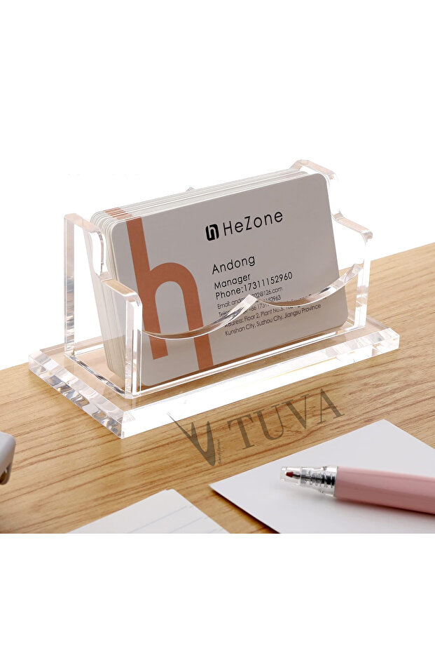 Tuva - Single Elite and Modern Design Elegant Plexiglass Business Card Holder | Minimalist Desktop Organizer