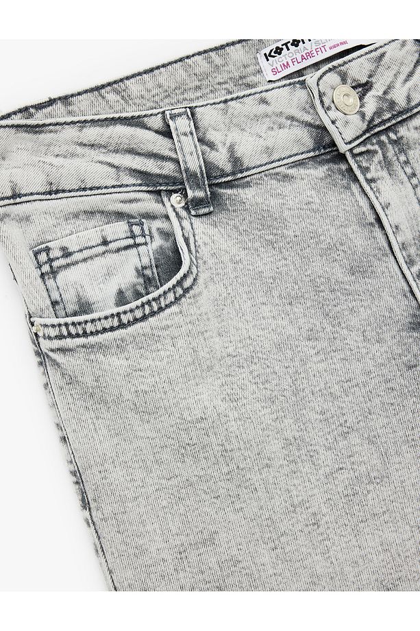 Yüksek Bel Dar Kesim İspanyol Paça Denim Pantolon - Flare Jeans - 3