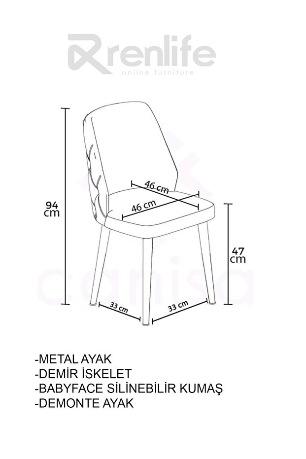 Sandalye 6 Adet Mutfak/Salon Sandalyesi Baby Face Kumaş Metal Siyah Ayak ( Siyah Kumaş Siyah Ayak) - 4
