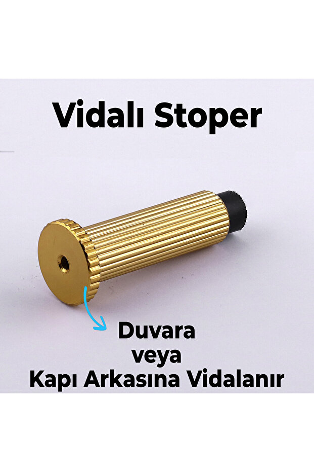 Kapı Stoperi Tamponu Çizgili Altın Vidalı Metal Tutacağı Tutucu Kapı Arkası Duvar Kolu Stopu Takozu - 4