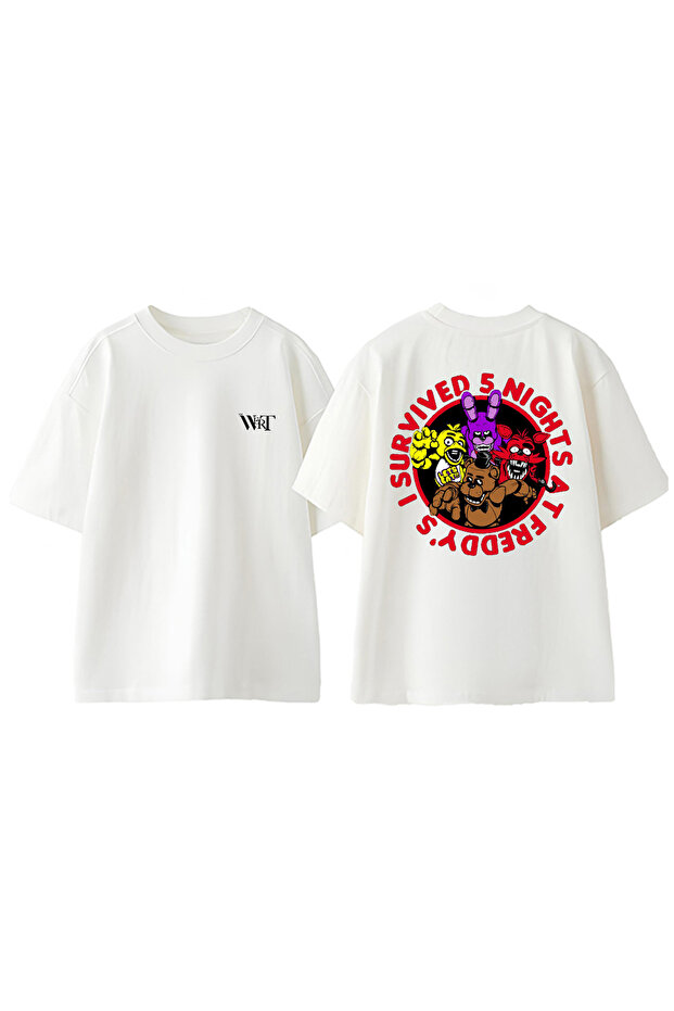 Five Nights at Freddy's 7 Design Back Printed Cotton White Oversize T-Shirt