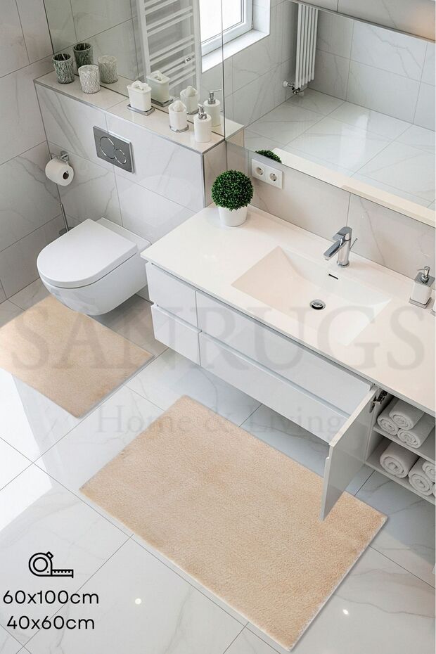 60X100Cm and 40X60Cm 2-Piece Bath Mat Set Plush Furry Non-Slip Base Washable