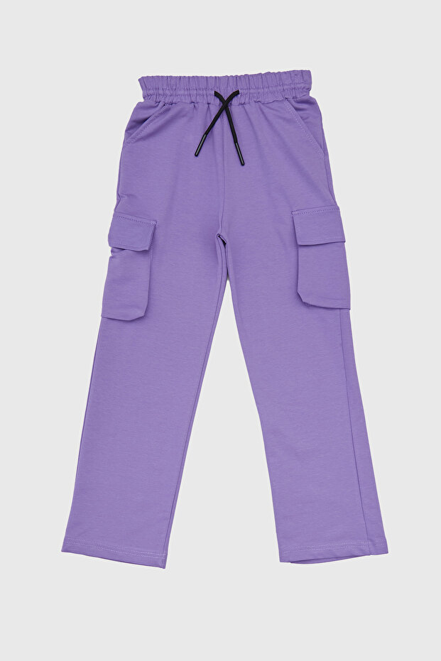 Cargo Pocket Girls' Sweatpants with Elastic Waist