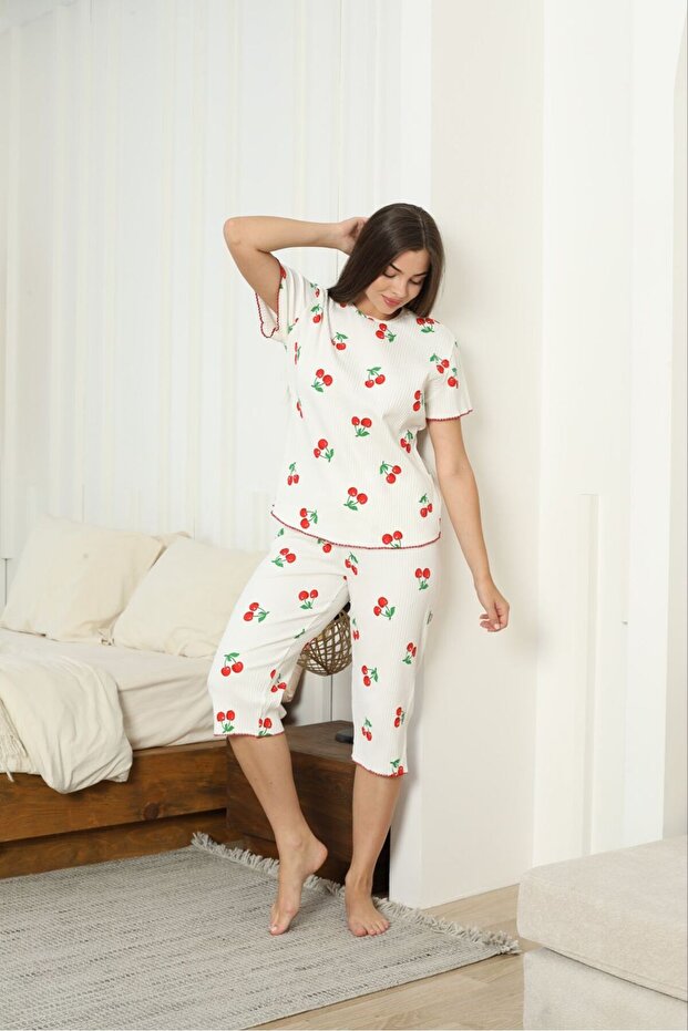 Cherry Patterned Lycra Camisole Women's Pajama Set