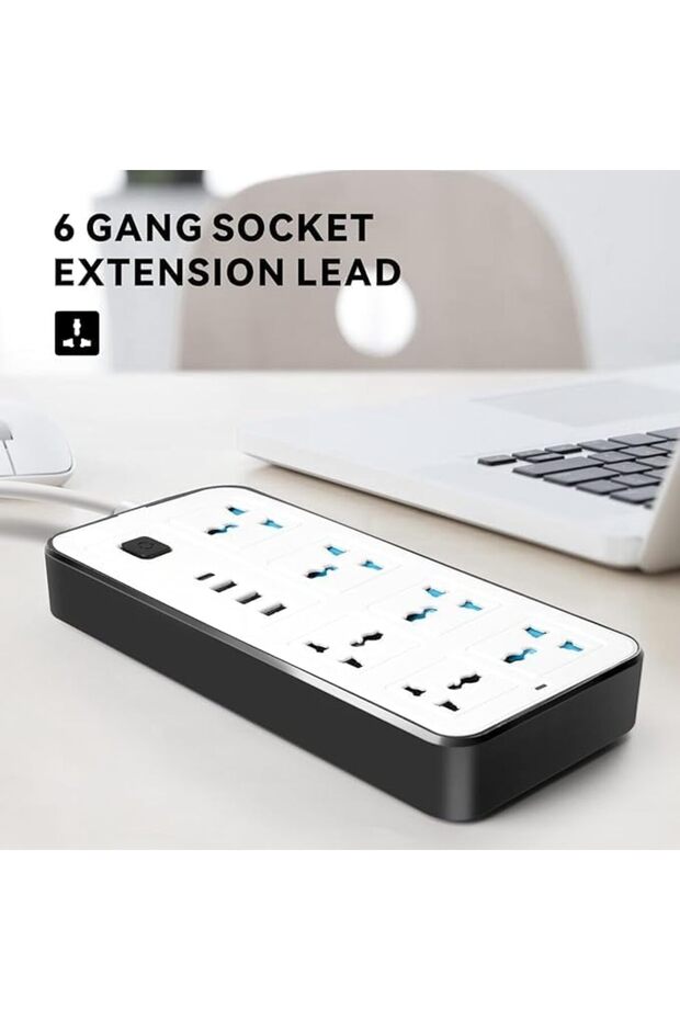 Universal Extension Lead/Cord with Multiple Functions, UK 3-Pin Plug Socket with 6 Outlets | - 3