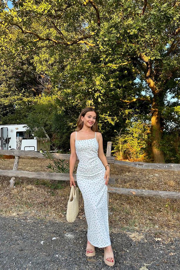 Drape Detaylı Elbise Mavi - 1