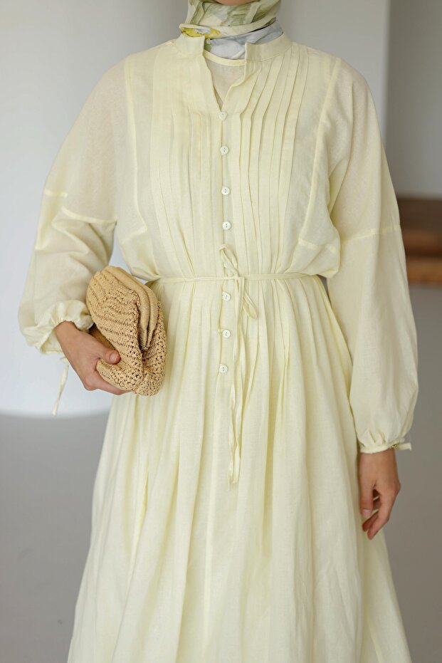 NERVÜRLÜ PAMUK KETEN ELBİSE ASTARLI - 5