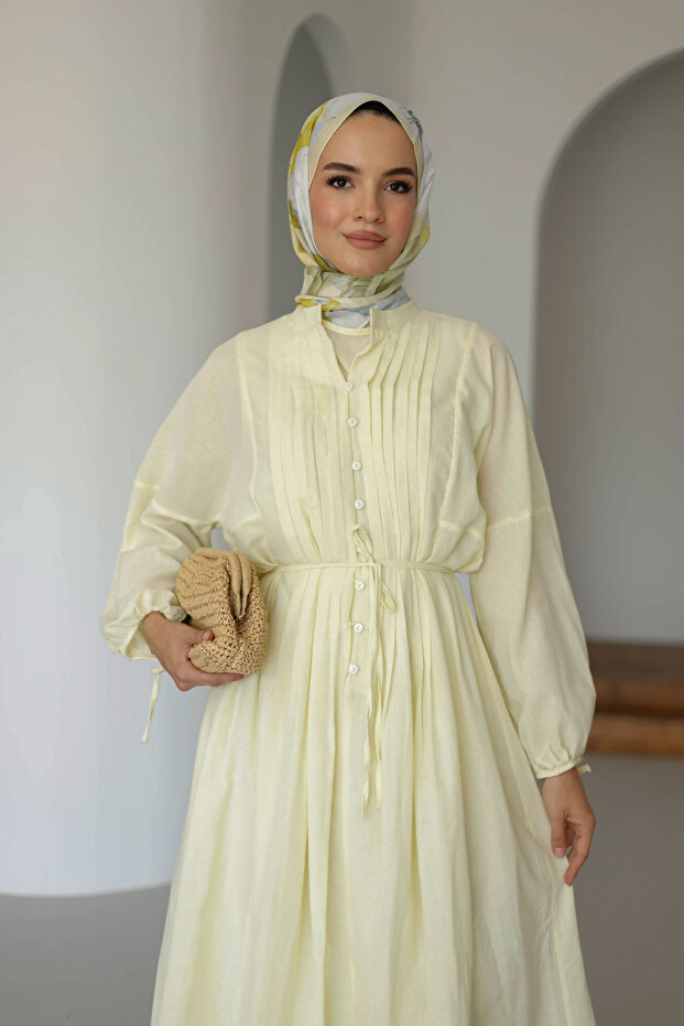 NERVÜRLÜ PAMUK KETEN ELBİSE ASTARLI - 1