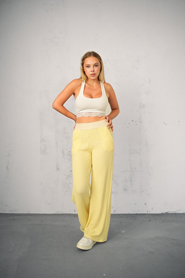 GOFRE TEK ALT PANTOLON - YAZLIK BEL GARNİLİ GOFRE PANTOLON - 4