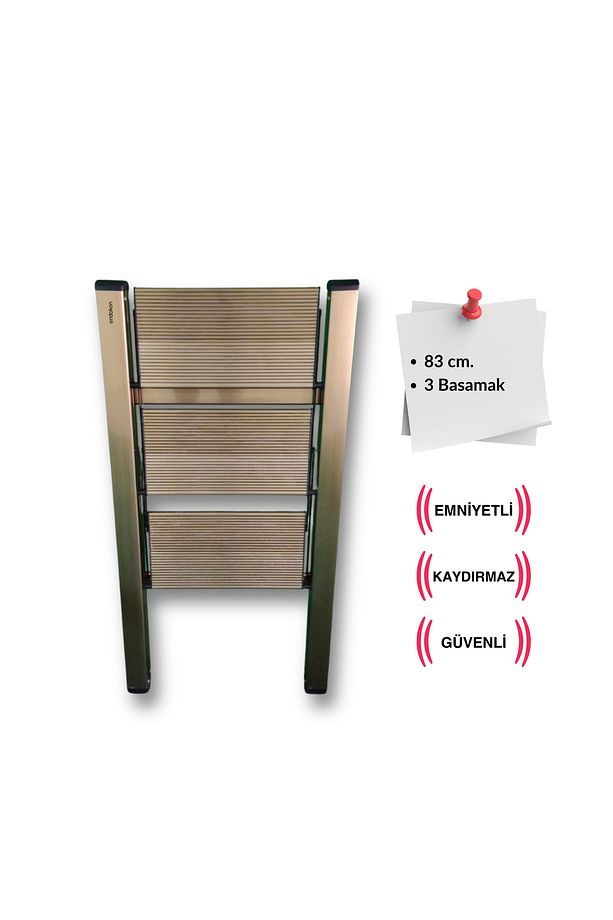 Katlanır Şık Merdiven Bronz 3 Basamaklı - Alüminyum - Ev - Ofis Merdiveni - 2