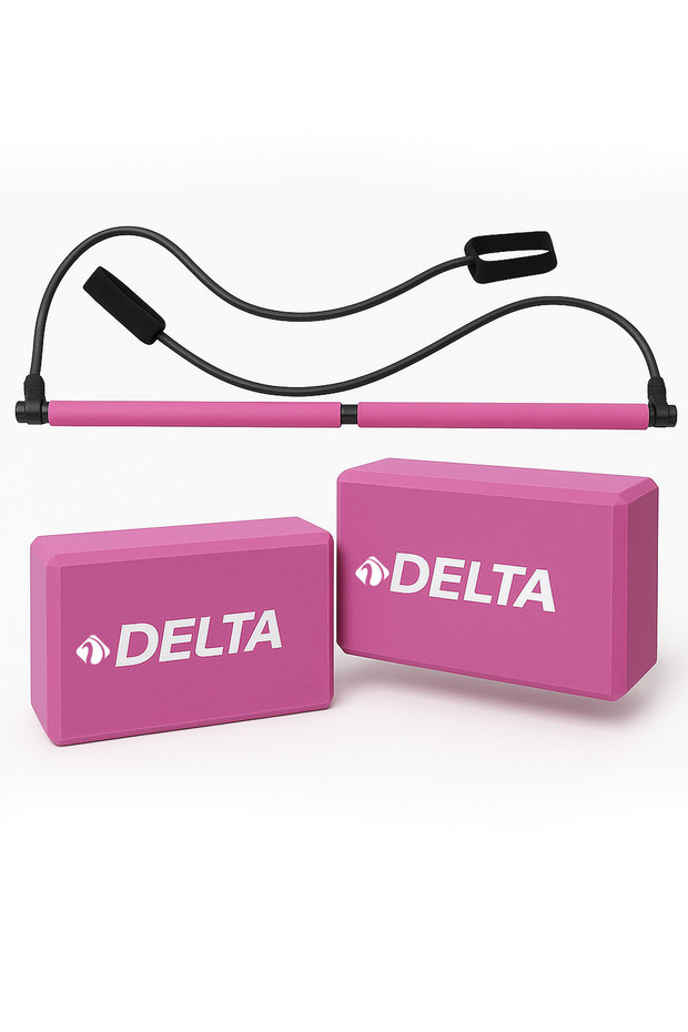 Yoga & Stretching Set Gymnastics Bar + 2 Yoga Block Set Pilates Pink
