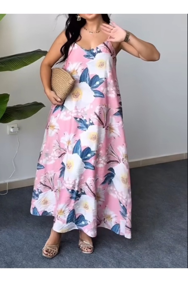 Rochie lungă și drapată, căptușită cu modele florale - 6