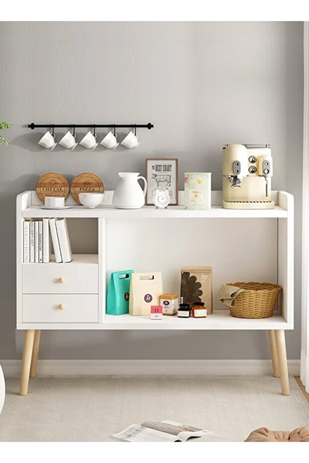 Floor standing storage rack with 2 spacious drawers and sofa side table 100x35x90 cm