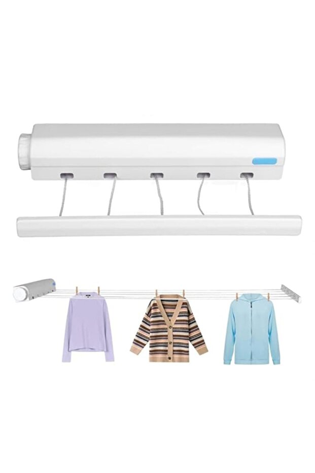 Retractable Clothesline, Heavy Duty Adjustable Cloth Hanger Rope, Plastic, 5 Lines, 39 cm
