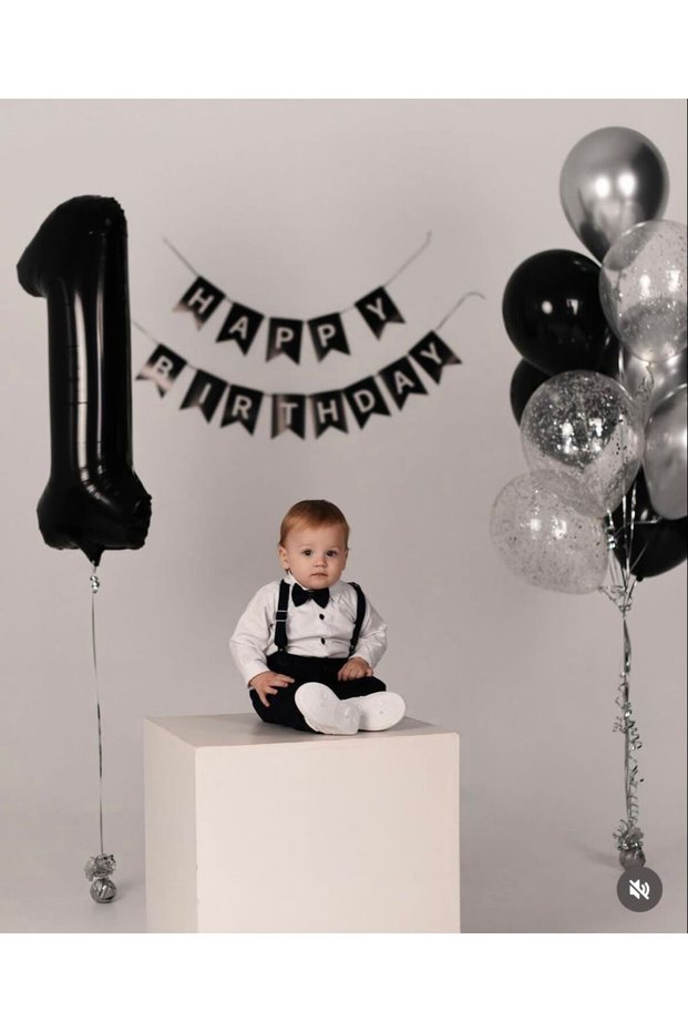 1 Year Old Birthday Concept Celebration for Boys Black Color Party Set