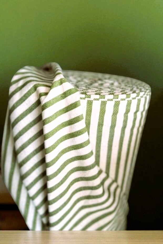 Green Striped Linen Fabric - Washed Cotton Linen Fabric 100X230 cm Suitable for Outerwear - Home Textile