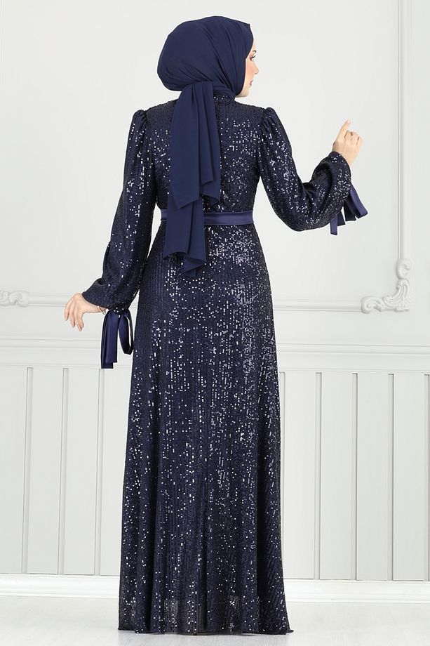 Göğsü Drapeli Tesettür Abiye 5690EDF311-MS Laci - 5