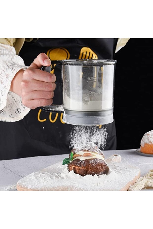 Portable Manual Flour Sieve, Plastic, with Handle, Double Layer, 15 x 12 x 11 cm, Tran - 3