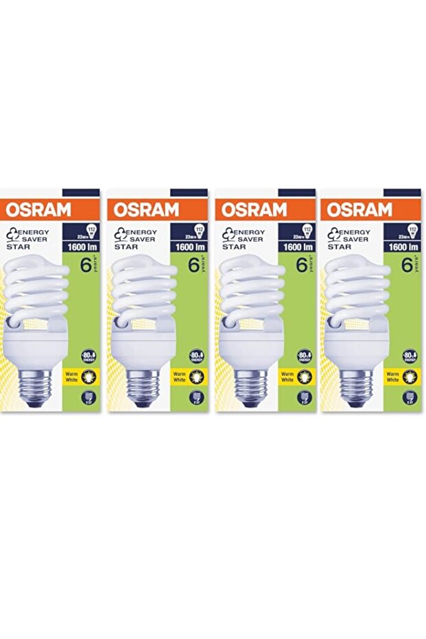 Osram Duluxstar Mini Twist Compact fluorescent integrated, Spiral Shape 23 Watt Screw - Base- E27, 1600 lm (Pack of 4) -Warm White