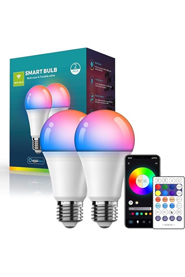 Smart LED Light Bulbs, 2.4 GHz Wi-Fi, 9W, Compatible with Alexa and Google Assistant, 2 Pack, with Remote Control