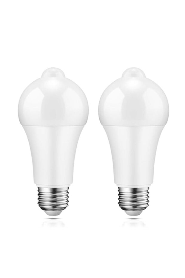 Motion Sensor Light Bulbs, 12W (100W Equivalent) PIR Motion Activated Dusk to Dawn Light Bulb, E26 6000K Cool White Security Bulb for Front Door Garage Hallway, 2 Pack
