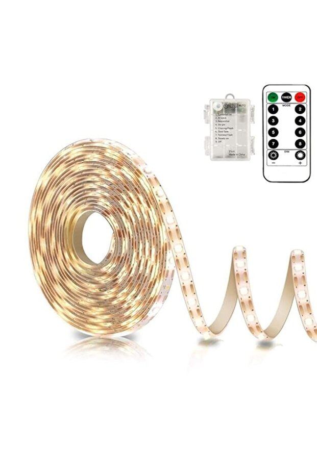 echosari Battery Powered Led Strip Lights with Remote Warm White, 8 Modes, Dimmable, Timer, Self-Ad