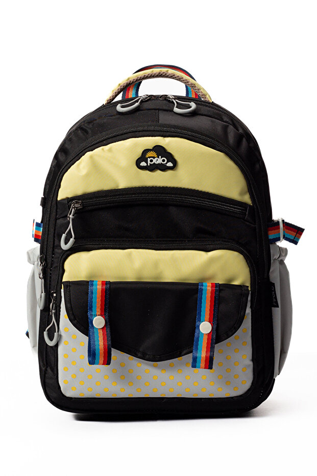 Multi-Pocket Colorful Girl's Primary School Bag with Back Support Hv2025 Black