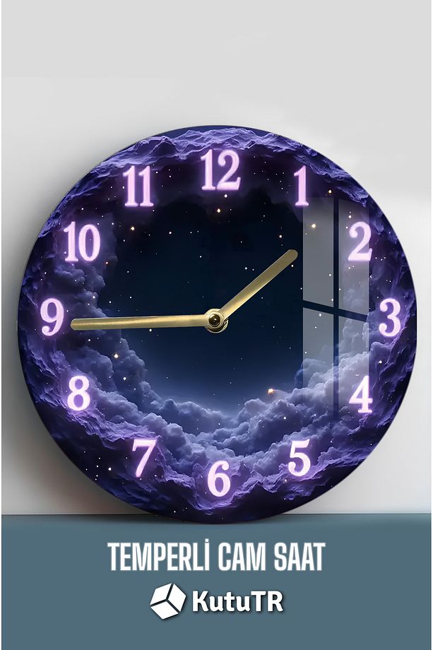 Gece Bulutları Temalı Temperli Cam Saat – 33x33 cm CSDW305 - 1
